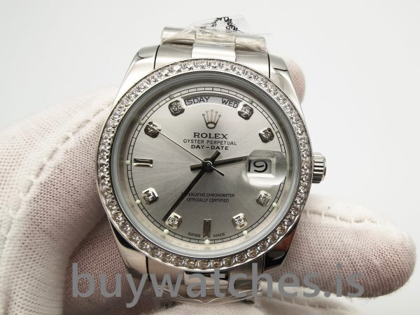Rolex Day-date 118346 Relógio automático de diamantes 36 mm cinza prata
