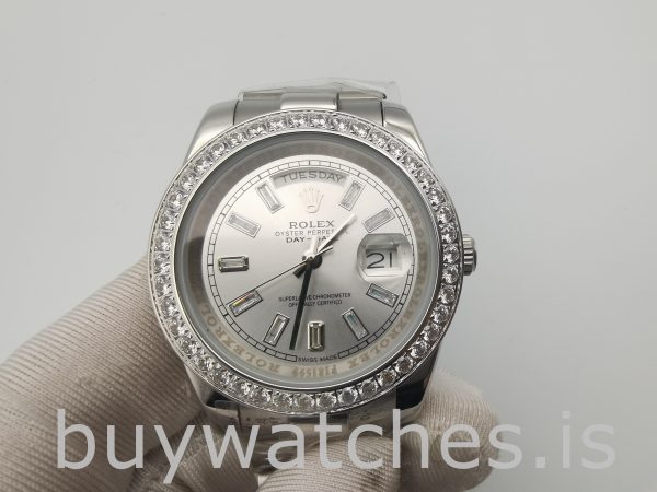 Rolex Day-Date 228349RBR Relógio Automático Masculino Silver Dial 40mm