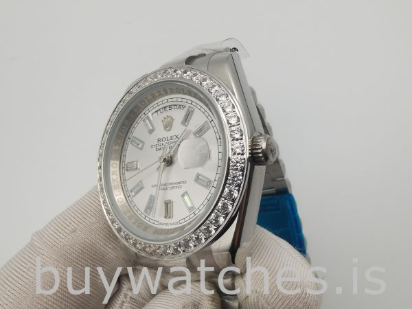 Rolex Day-Date 228349RBR Relógio Automático Masculino Silver Dial 40mm
